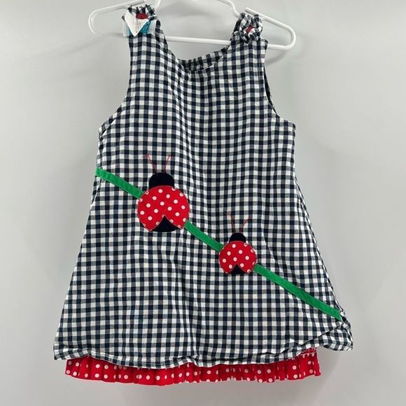Reversible Gingham Lady Bug / Apples with Ruffle, 4T - Picture 7 of 8